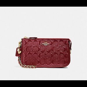 Signature Debossed Patent Large Wristlet Cherry